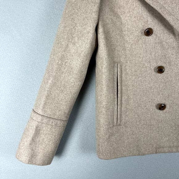 J. Crew Melton Wool Blend Pea Coat Women 4T 4 Tall Beige Lined Classic Preppy - Picture 7 of 16